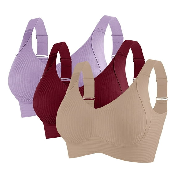 3PC Wireless Comfort Bra , Women Fashion Sports Bra Underwear Bra Everyday Underwear New Plus Size Bralettes for Women Style B-41 Purple 3XL