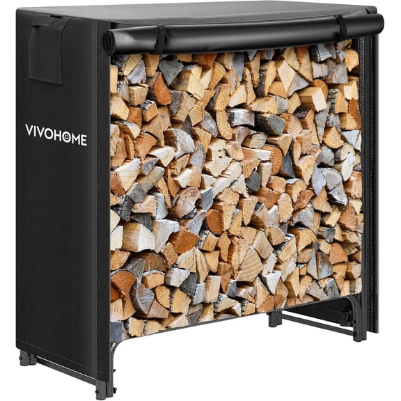 SPECSTAR 3 ft Heavy Duty Firewood Rack Outdoor with Cover, Fire Wood Storage Rack, Log Holder and Cover Combo Set with Zipper, Black