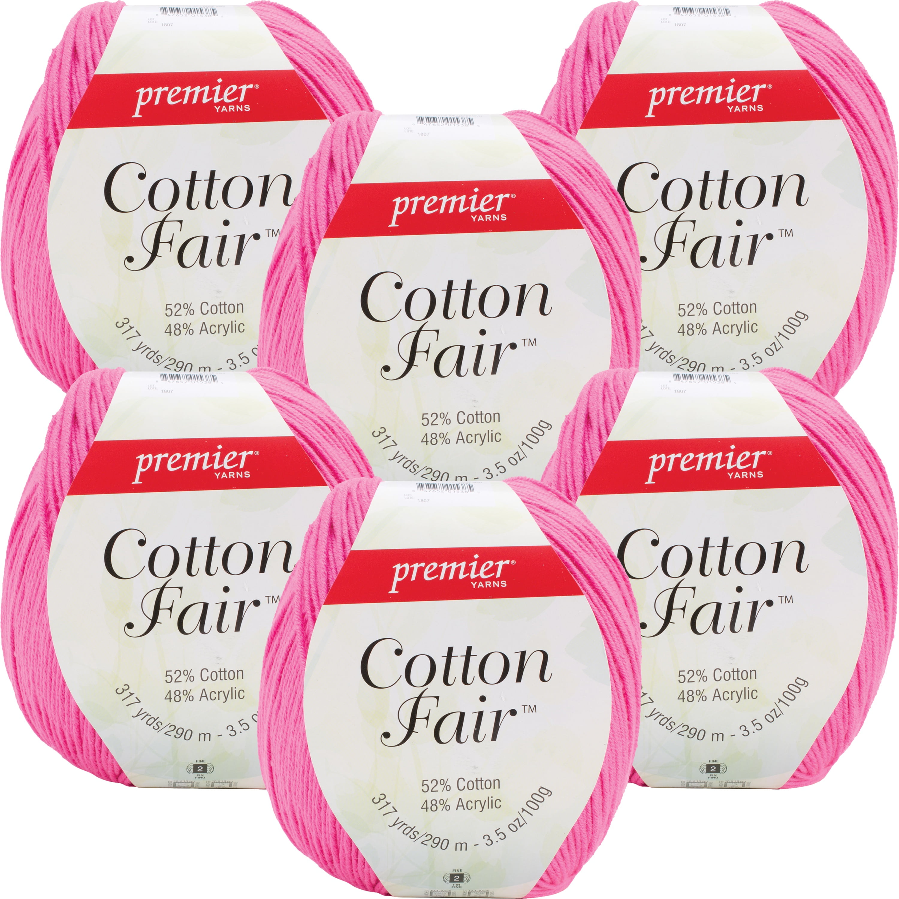 Premier Yarns Cotton Fair Solid YarnBright Pink, Multipack Of 6