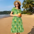 thumbnail image 4 of Naloa Cartoon Frog And Lotus Leaf Print Womens Summer A-Line Dress with Pockets,Short Sleeve Dresses,Flowy Beach Swing Dress for Vacation Travel, 4 of 6