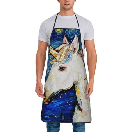 

Lukts Starry White Horse Print Unisex Tie-Up Aprons Bibs for Chef Kitchen Grill Beverage Shop