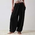 thumbnail image 2 of CIENVNSTG Women's Elastic High Waisted Cotton Linen Pants Solid Straight Leg Design Lightweight Breathable Summer Beach Style Trendy Radish Pants with Pockets for Daily Outfits Black 3XL, 2 of 7