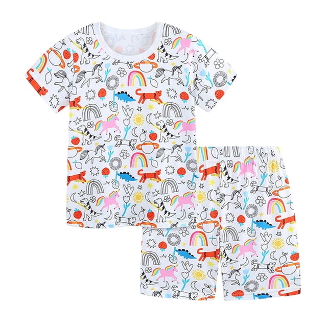 XDZJLR Tenues pour Filles Mode Enfants Imprimé Manches Courtes Vêtements de Maison Ensemble Deux Pièces