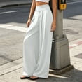 thumbnail image 3 of Women High Waist Wide Leg Pants Pleated Front Elastic High Waist Loose Dressy Business Office Trousers M, 3 of 9