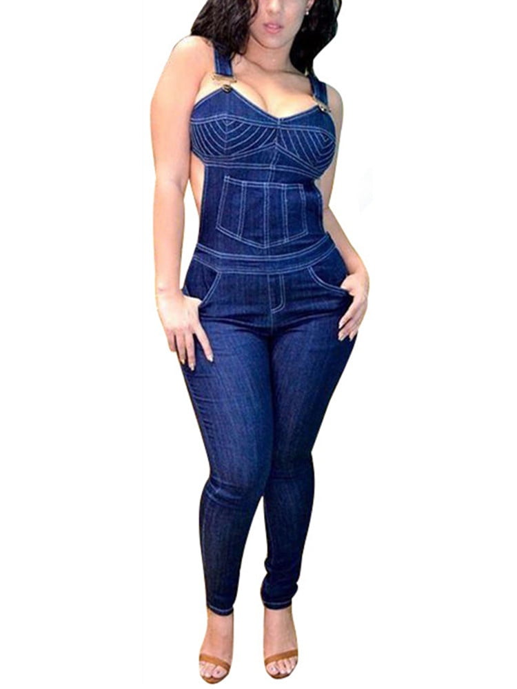 backless denim jumpsuit