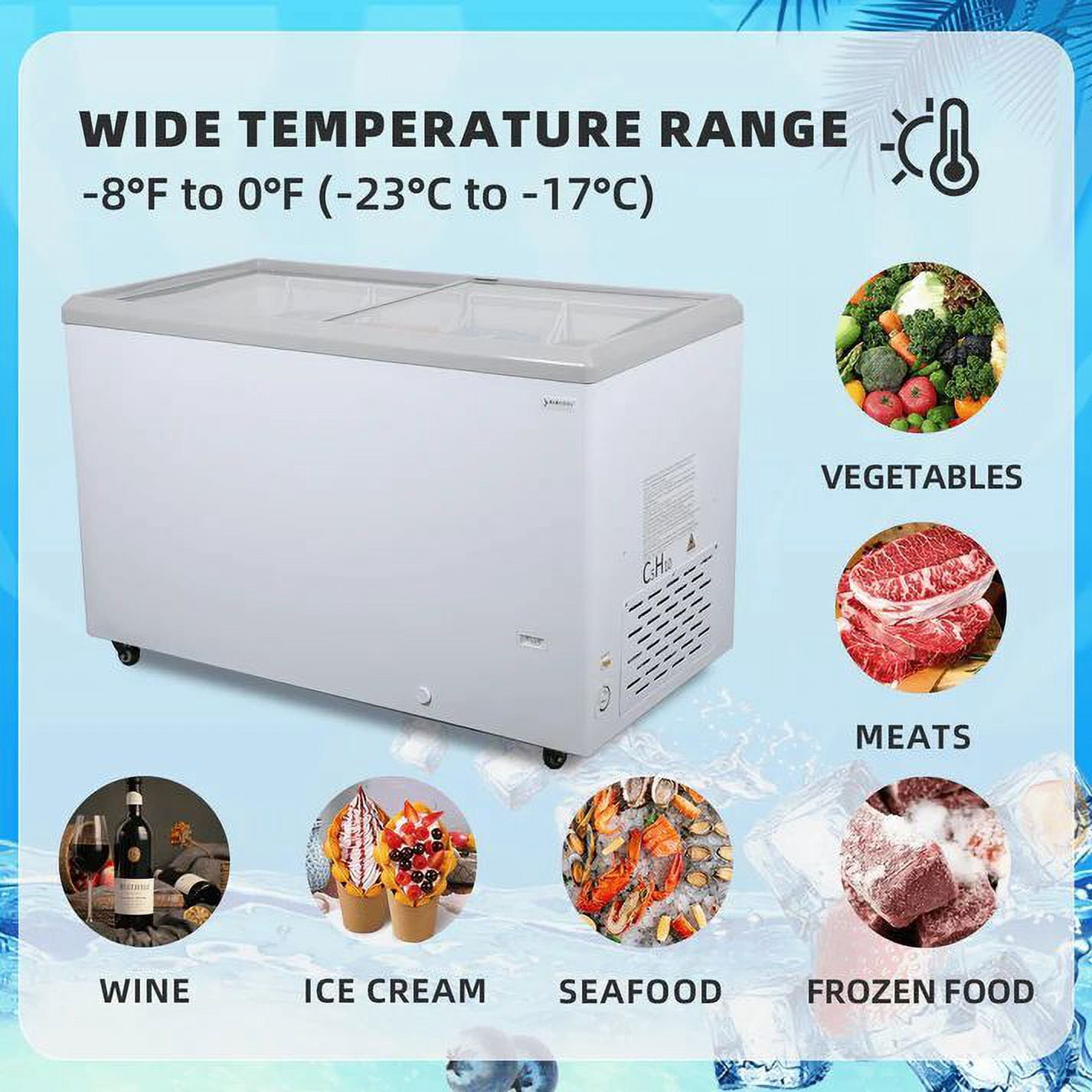 NAFCOOL 12.4 Cu. Ft Horizontal Freezer - Commercial Refrigerator, Glass Door Refrigerator, LED Lighting, White
