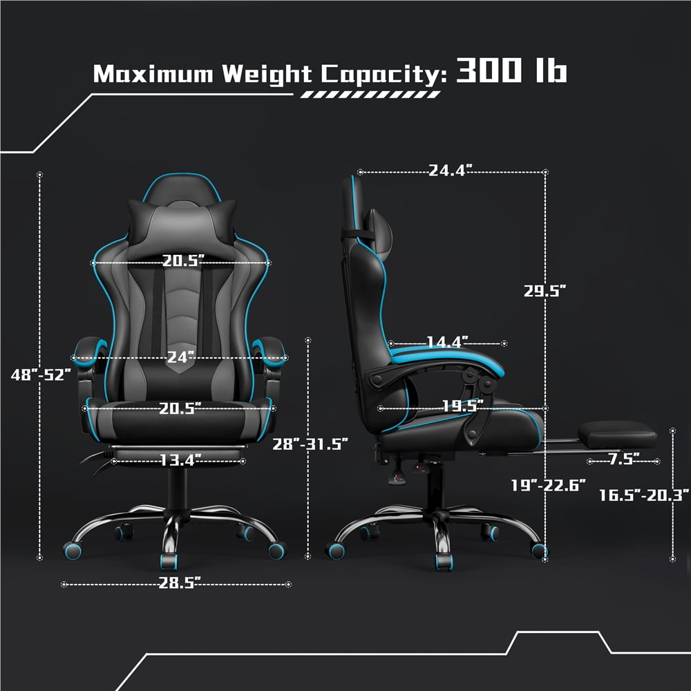 Yaheetech Ergonomic High Back Gaming Chair with Folding Footrest, Black/Gray