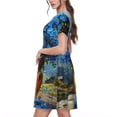 thumbnail image 2 of Honeii Mountain Blue Flowers Vase Print Women’s Short Sleeve Dress, Comfortable Casual Dress, Soft Polyester Spandex Blend, Stylish Everyday Wear for Summer, Perfect for Travel and Vacation, 2 of 6