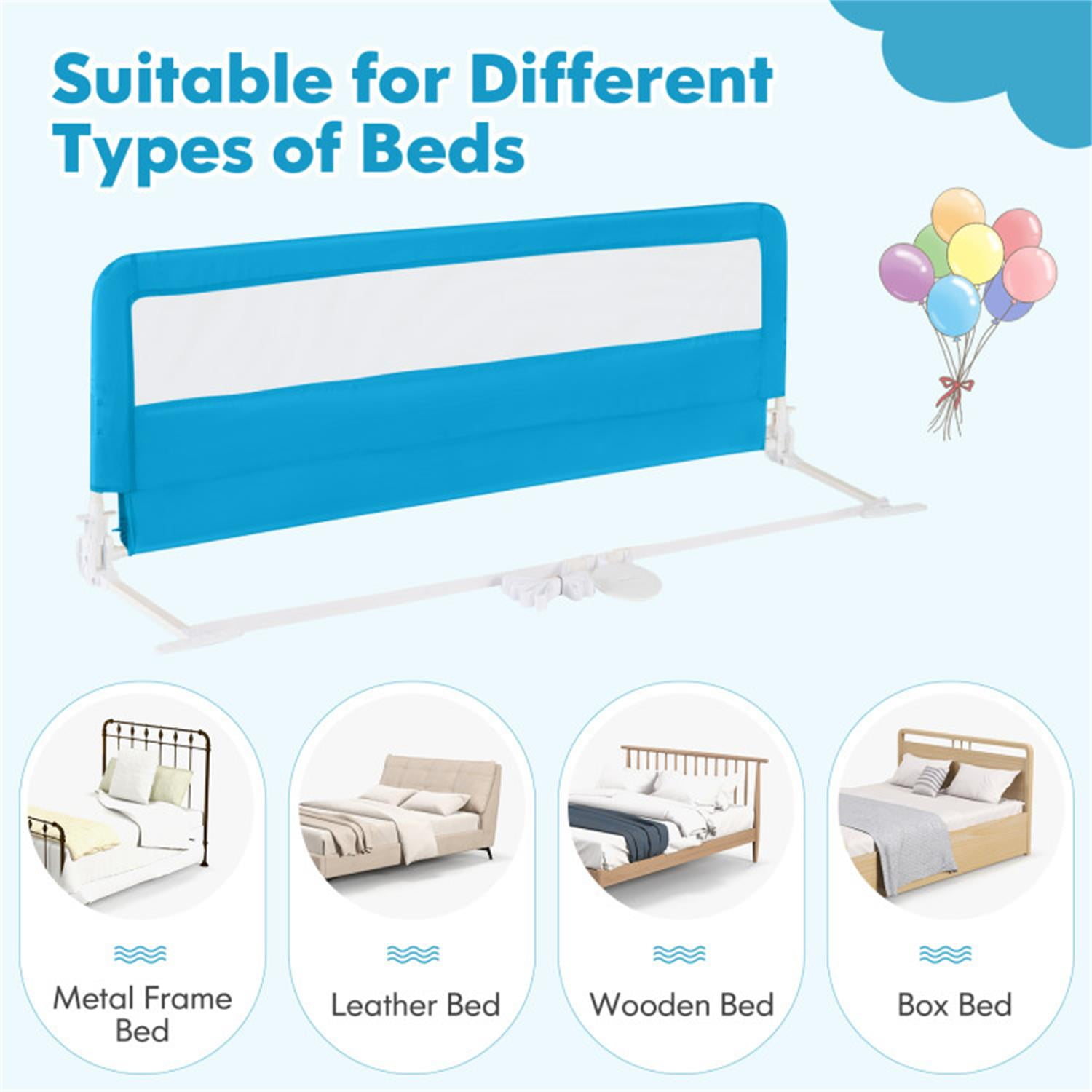 Spaco 59 Inch Folding Breathable Baby Bed Rail Guard with Safety Strap, Bed Rail, Versatile Bed Guardrail for Queen, King, Twin, and Bunk Size Beds, Blue