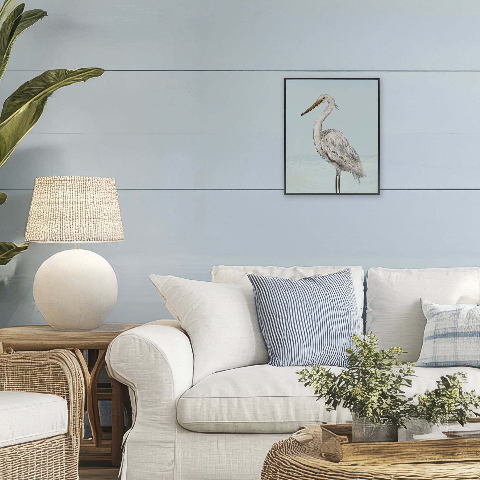 Stupell Industries Coastal Heron Muted Blue Black Framed Giclee Art, design by Julie DeRice