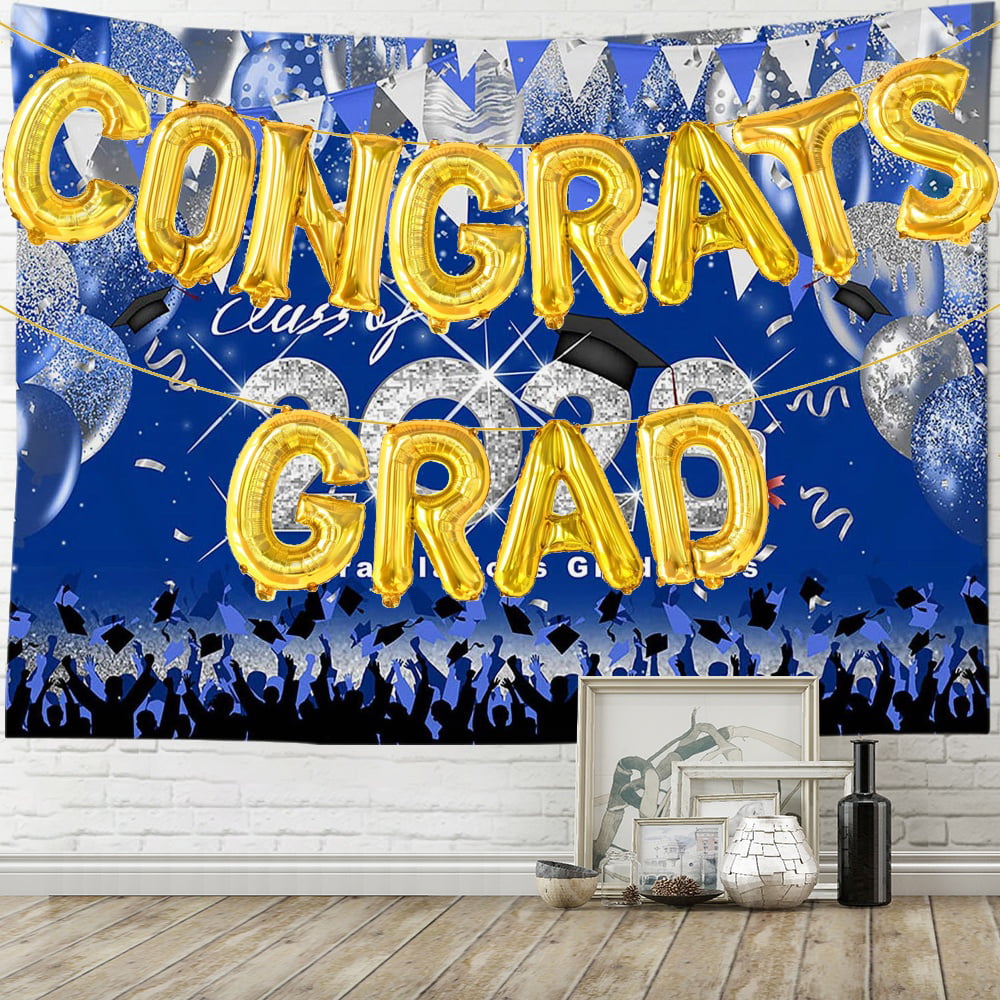 Graduation Photo Backdrop Banner with GRAD Balloons Party Decorations ...