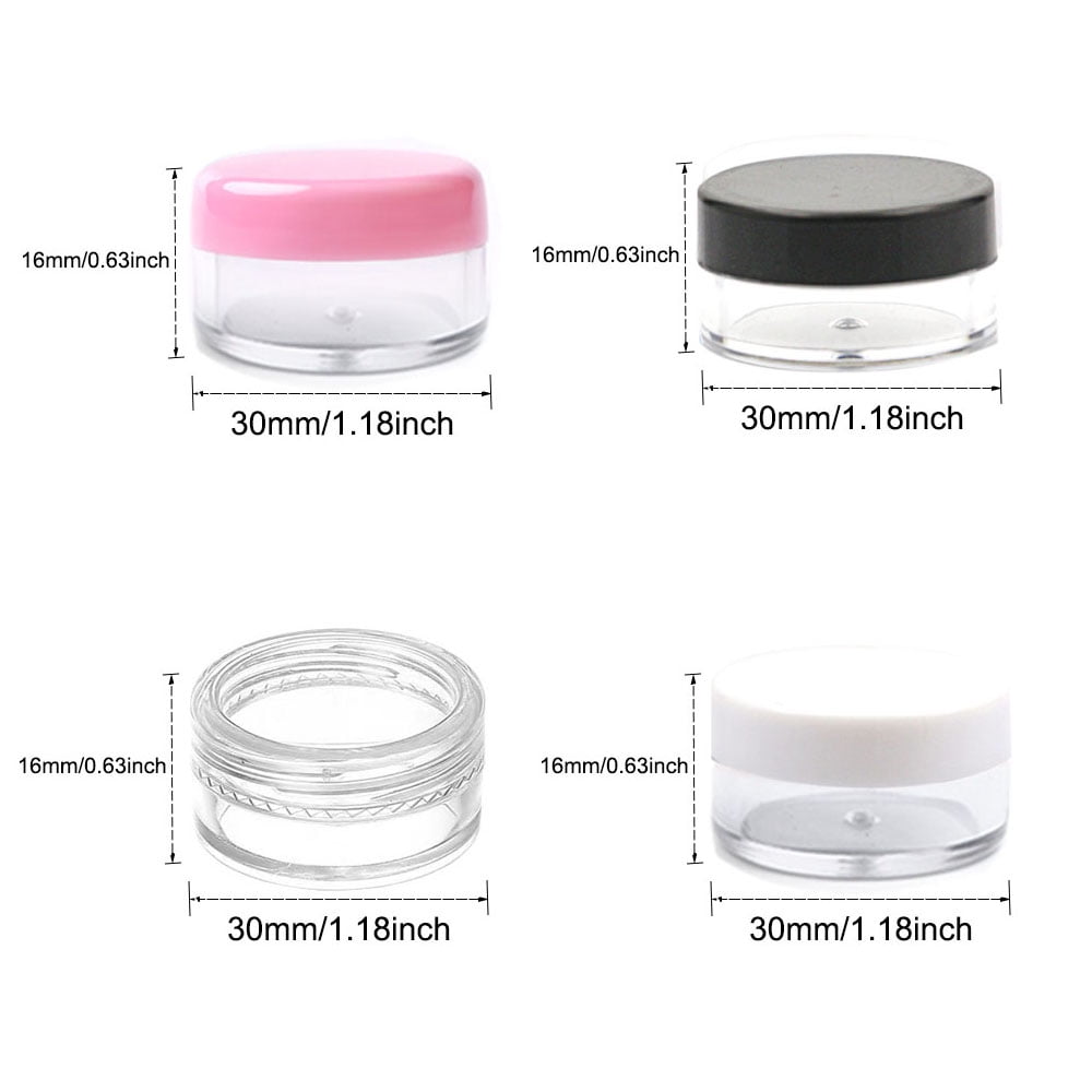 100pcs Pieces 3g Empty Clear Plastic Sample Containers with Lids Cosmetic Jars (Mix)