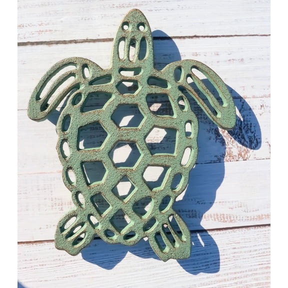 Nautical Marine Verdigris Giant Sea Turtle Rustic Cast Iron Wall Or Table Trivet