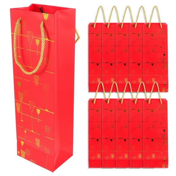 unbranded  10 Pcs Wine Sack Hot Stamping Red Paper Bag Fashionable Bags Elegant