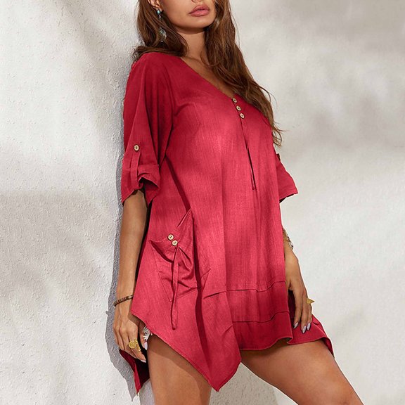 Womens Athletic Tops Athletic Shirts Women Loose Fit Womens Short Sleeve Tops Casual Thin Shirt Solid T Shirts Stretch Women Apparel Short Long Sleeve T for Summer for Red L