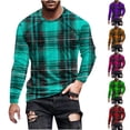 thumbnail image 1 of YOIAVAIOY T-Shirts à Carreaux pour Hommes T-Shirts Graphiques Élégants Manches Longues Col Rond Hauts Légers Blouses Rouges TTTTG, 1 of 5