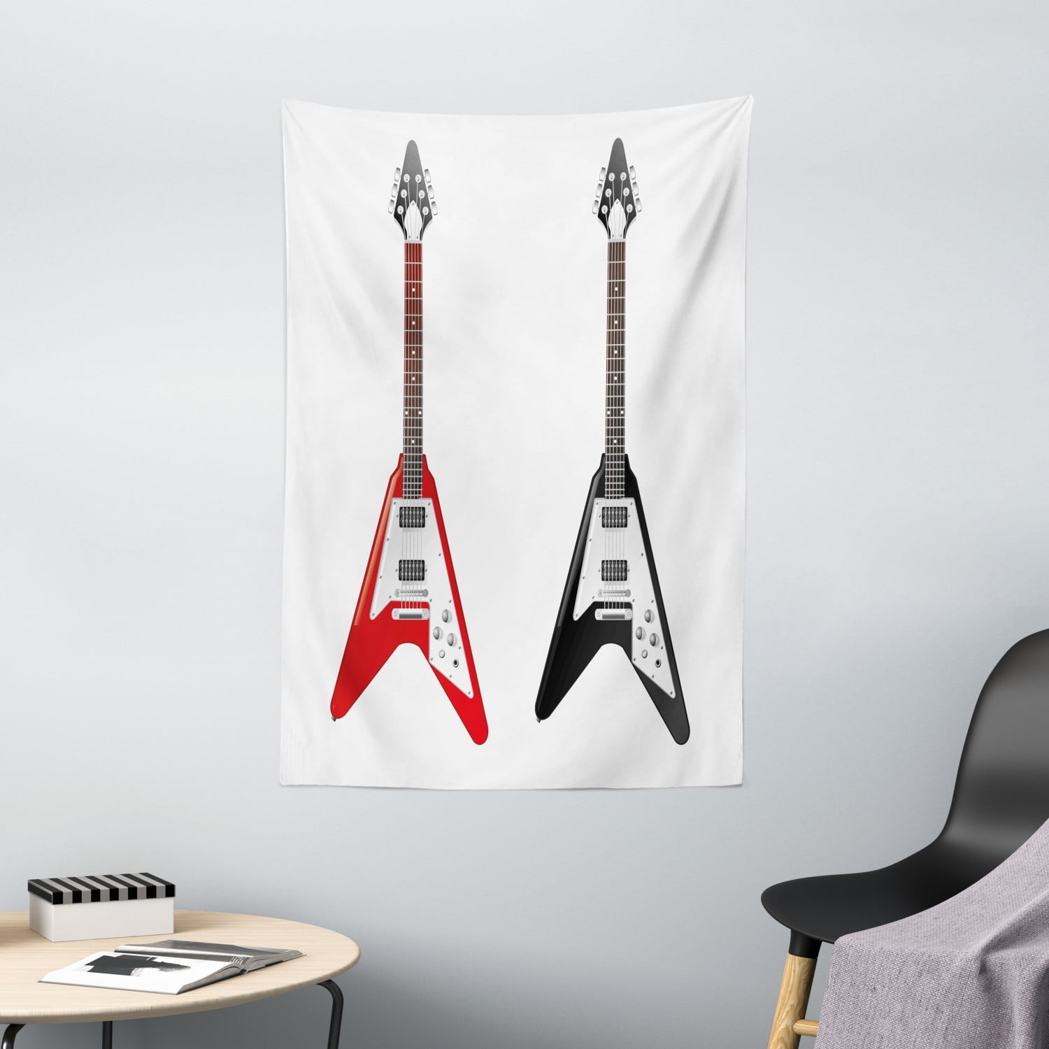 Guitar Tapestry, Musical Instrument with V Shaped Design Famous Rock