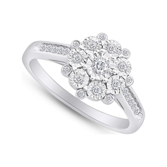 AFFY 1/4 CT.T.W. Round Cut Natural Diamond Engagement Wedding Ring For Women's In 14K White Gold Over Sterling Silver (0.25 Cttw, J-K Color, I2-I3 Clarity), Ring Size- 4