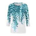 thumbnail image 5 of Sexy Tops for Women Fall Floral Print Shirts 3/4 Sleeve Crew Neck Plus Size Tshirts Casual Loose T-Shirts Cute Tops for Women Fall Fall Outfits for Women 2024 (Sky blue), 5 of 5