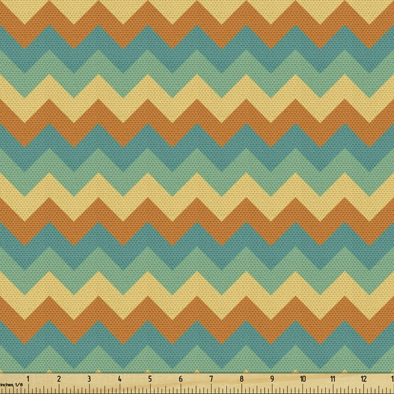 Chevron Fabric by the Yard Upholstery, Colorful Abstract Geometric Design Striped Pattern, Decorative Fabric for DIY and Home Accents, Laurel Green Teal by Ambesonne