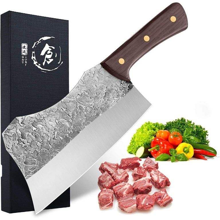 Hand Forged Cleaver Knife Bone Cutting 7 Inch High Carbon Steel Heavy Duty  Meat Butcher Knife Full Tang Chef Knife for Kitchen or Restaurant 