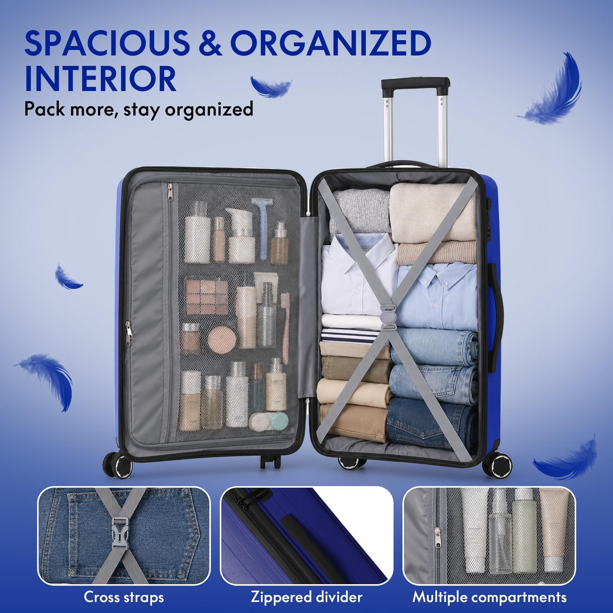 3-Piece PP Hardshell Luggage Set, Lightweight Scratch-Resistant Suitcases with Silent Spinner Wheels & TSA Lock, Dark Blue