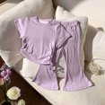 thumbnail image 4 of Vunhao Big Girls' Fashion Classic Fit Crew Neck Short Sleeve Top and Flared Full - Length Pants Two - piece Set,Purple,Size 12 Months, 4 of 9