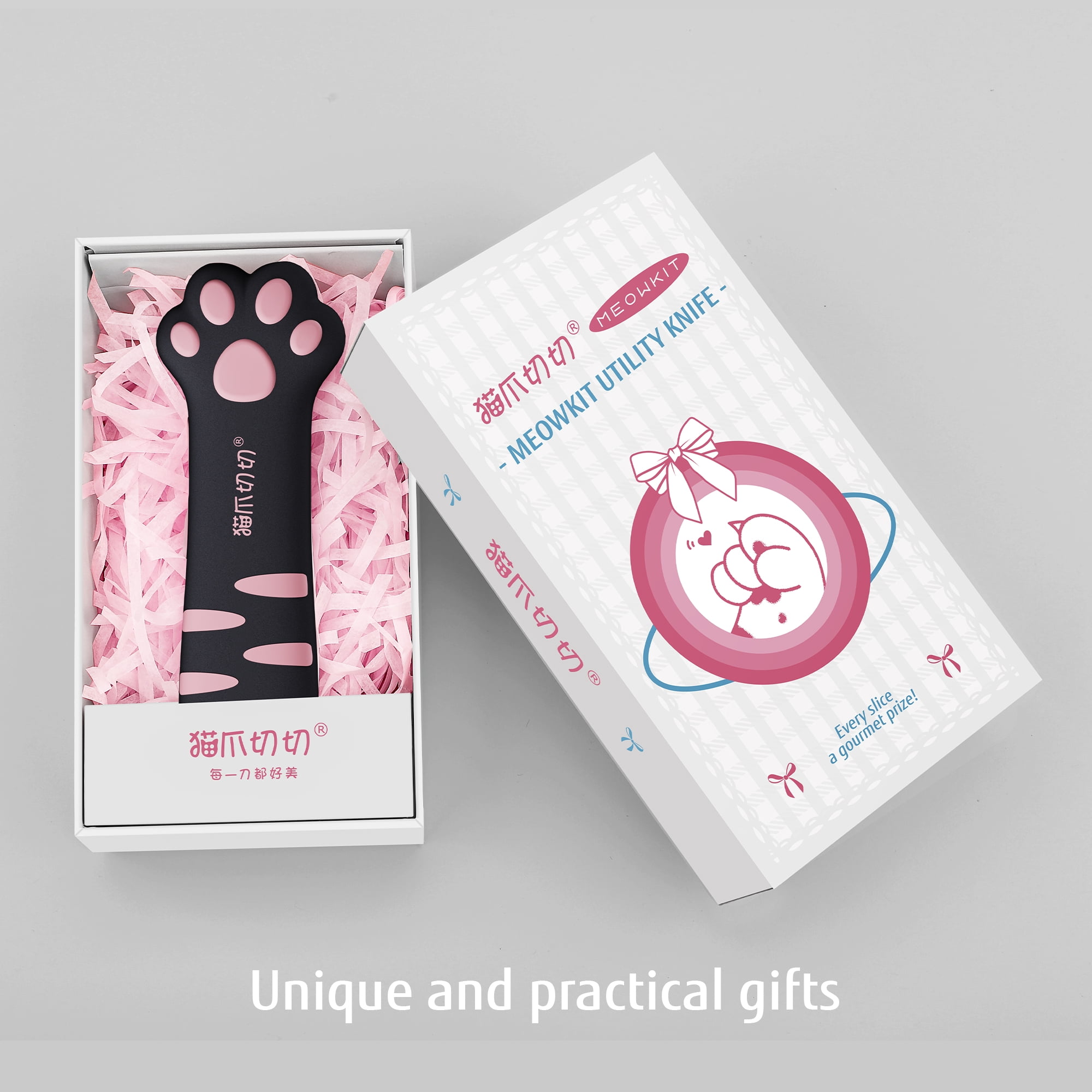 Meowkit Retractable Cat Paw Box Cutter, Cute Black & Pink Multi-purpose Utility Knife with Safe Slide Blade