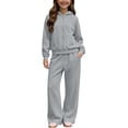 thumbnail image 3 of Sakuulaan Girls 2‑Piece Fleece Tracksuit Set, Full‑Zip Hooded Jacket & Relaxed Pants, Warm Polyester Casual Outfit for Kids 5‑14 Years, 3 of 8