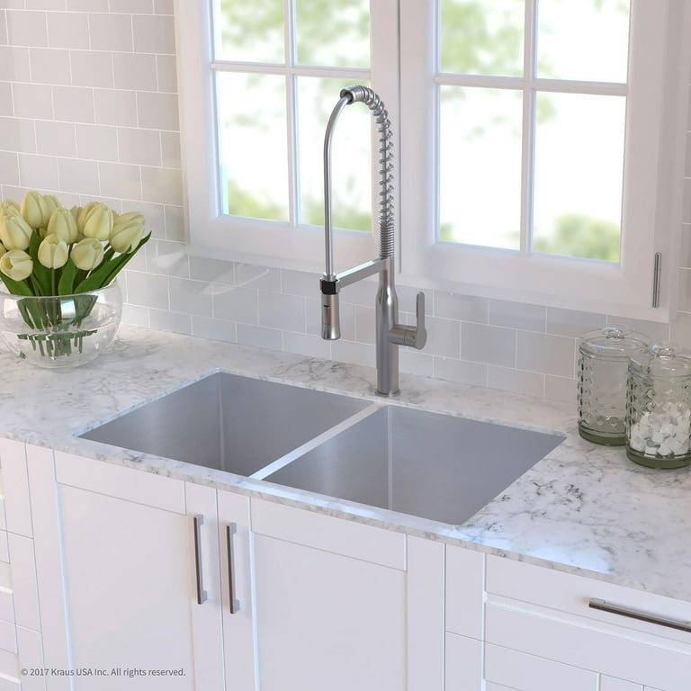 Kraus 33 Inch Rectangular Undermount 50/50 Double Stainless Steel Kitchen Sink Kraus 33 Inch Rectangular Undermount 50/50 Double Stainless Steel Kitchen Sink