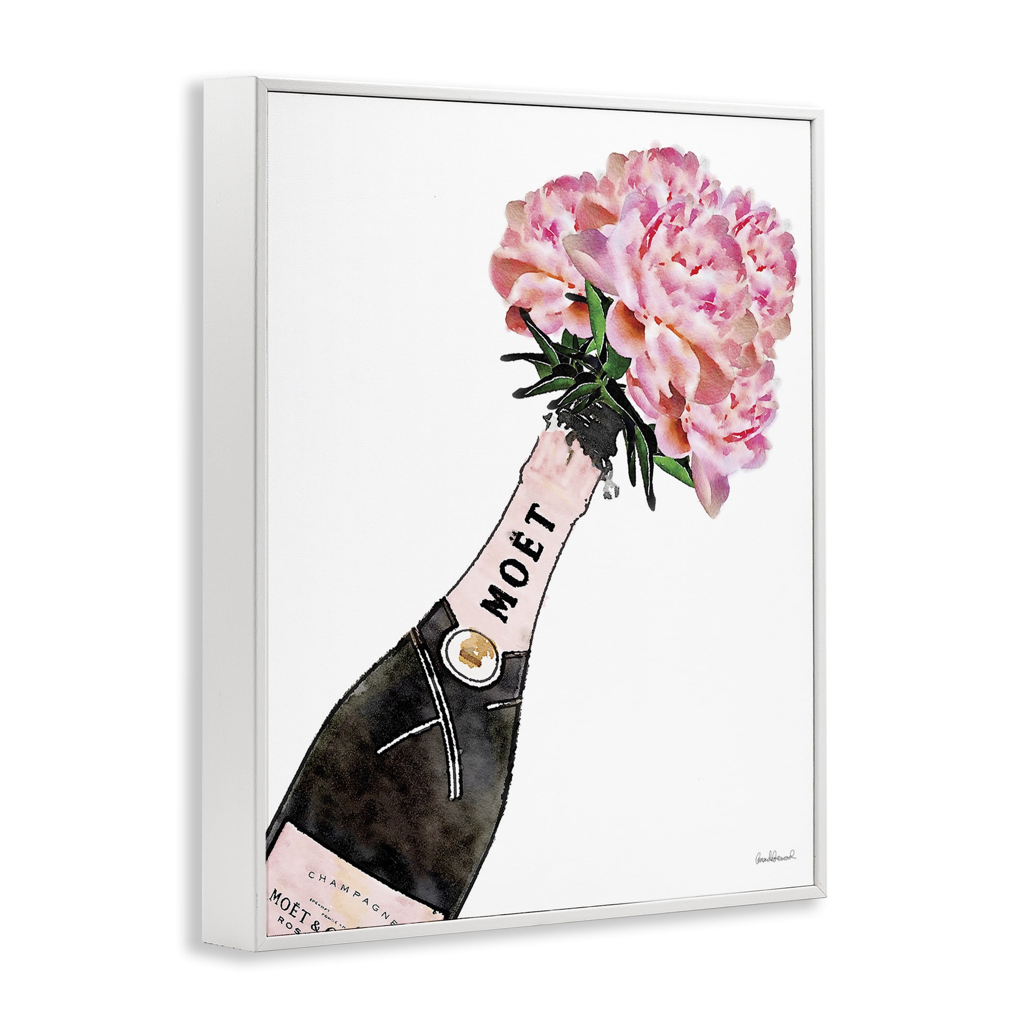 Stupell Industries Pink Champagne Bouquet Botanical & Floral Painting White Framed Art Print Wall Art, 16 x 20