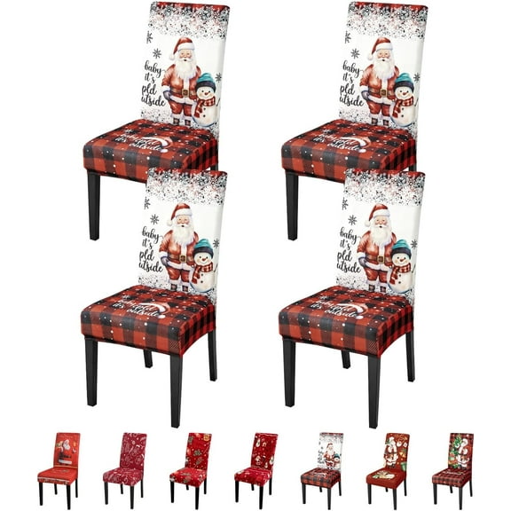 Touchbetter Christmas Chair Covers Set of 4,High Stretch Removable Washable Chair Seat Protector Cover for Christmas Decoration-Christmas Theme Decor with Santa Claus (Snowmanbaby)