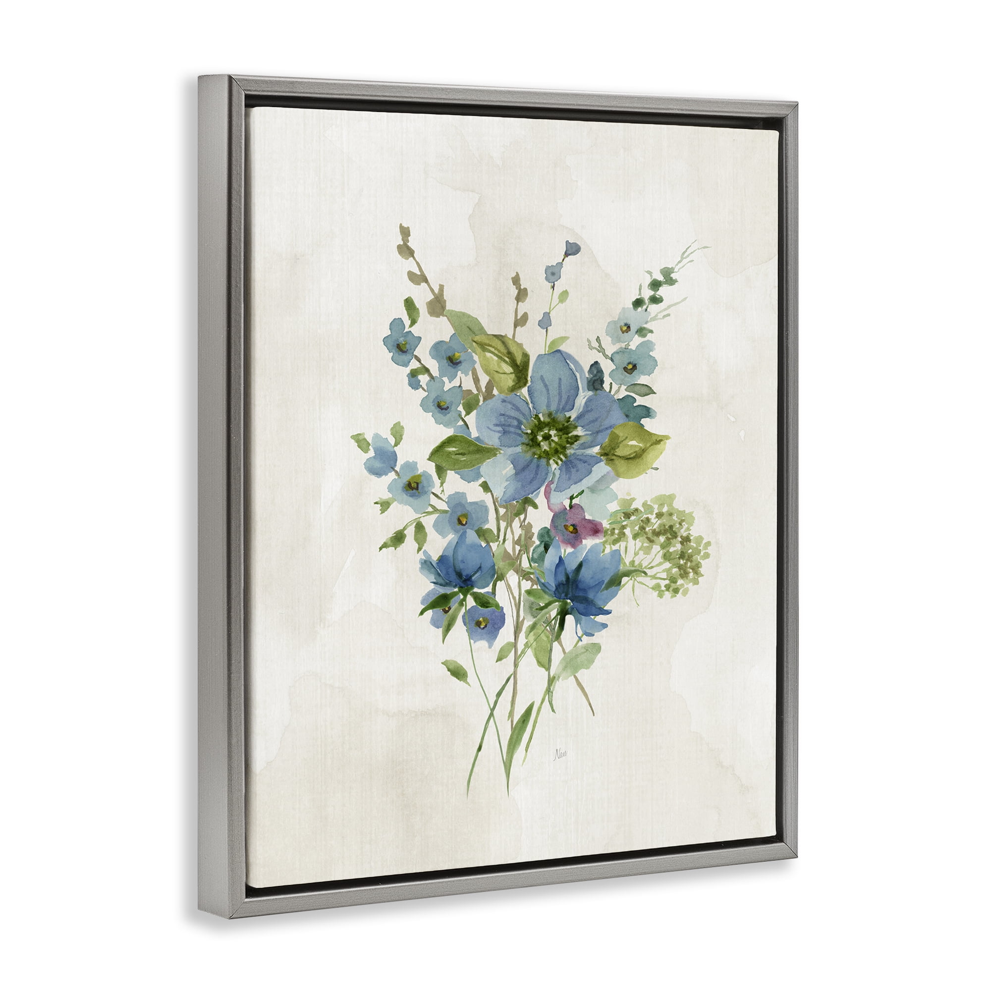 Stupell Industries Bundle of Blue Herbs Plants & Flowers Painting Gray Floater Framed Canvas Art Print Wall Art, 25 x 31