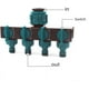 thumbnail image 3 of Conector de agua para riego por goteo, divisor de manguera de jardín resistente de 4 vías con control independiente para una fácil instalación, 3 of 5