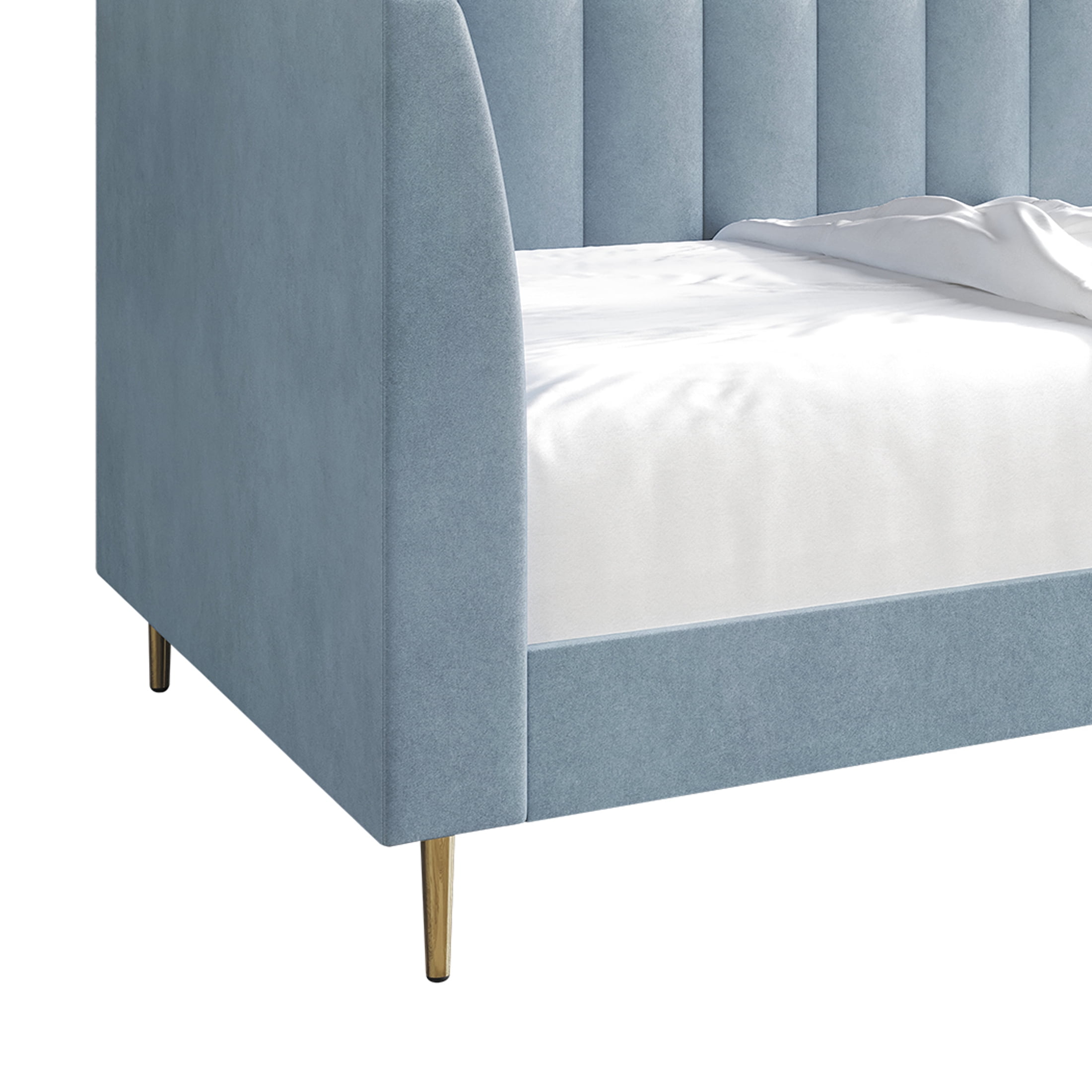 Castle Place Luxury Glam Velvet Upholstered Twin Daybed, Light Blue