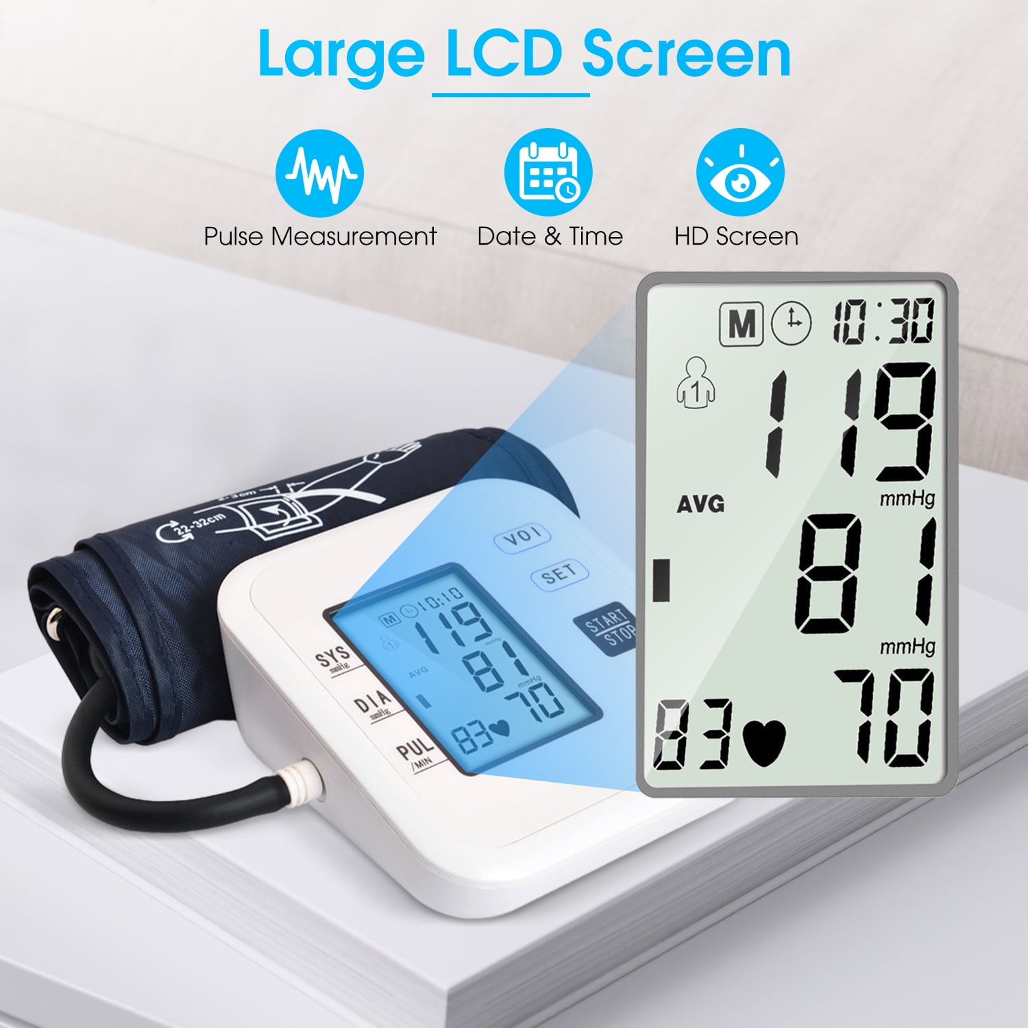 Dartwood Digital Blood Pressure Monitor - Upper Arm Blood Pressure Machine with Large LED Screen, Double Memory Function