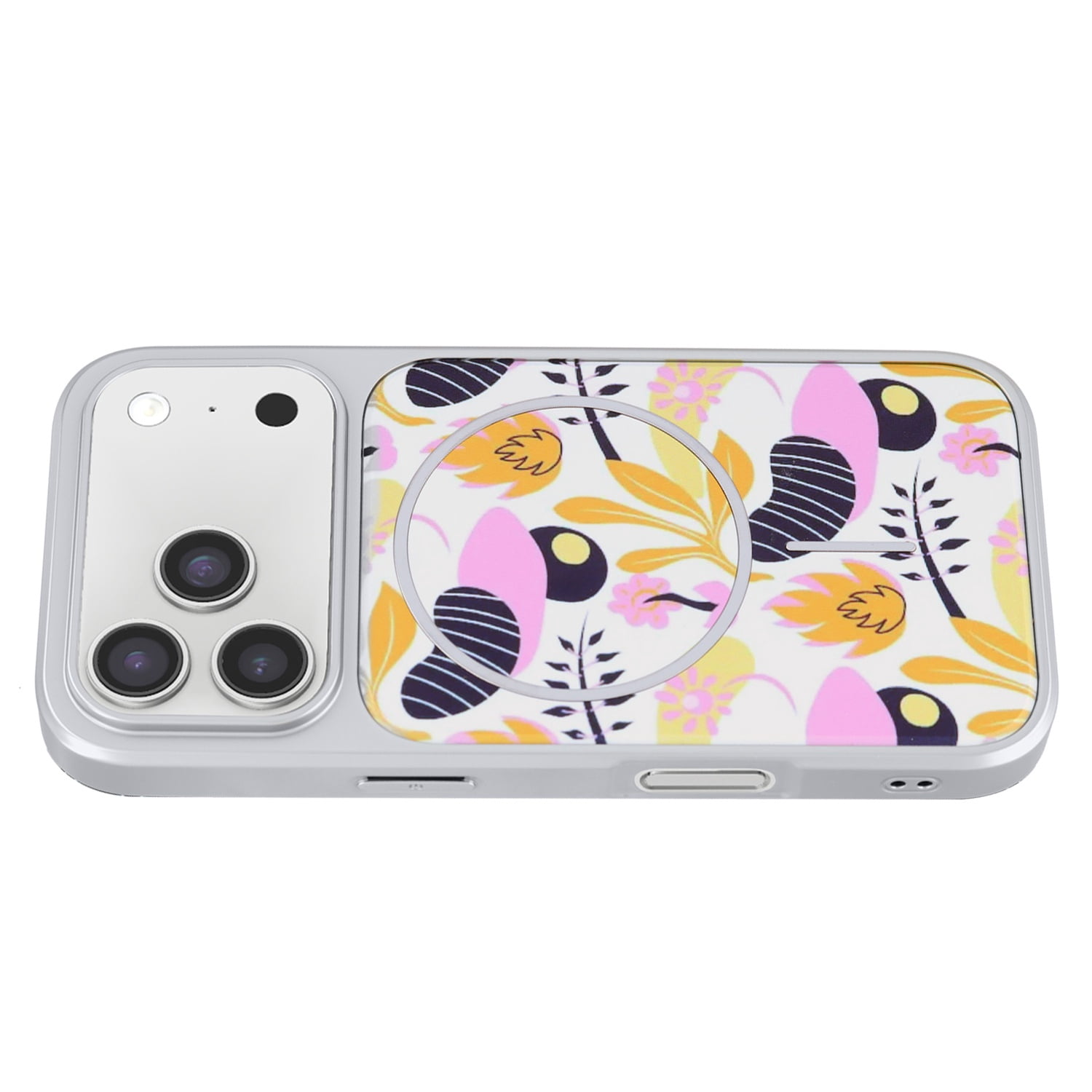 Dual Layer Floral Phone Case Compatible with MagSafe for iPhone 17 Pro Max - White