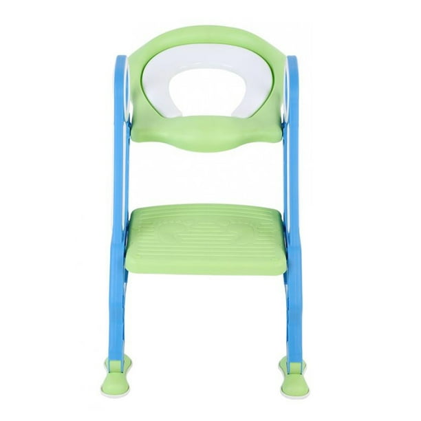 Silla de baño rígida para bebés y niños pequeños, con escalera, asiento de seguridad ajustable para entrenamiento (azul y verde)