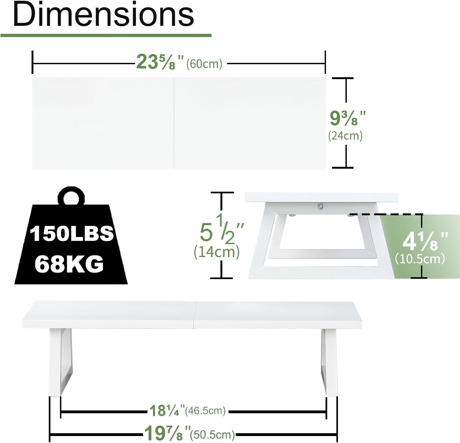 24 inch Monitor Stand Riser, White Wood & Steel Computer Monitor Stand with Storage, Laptop, PC, Printer Stand Riser for Desktop Office Desk Organizers