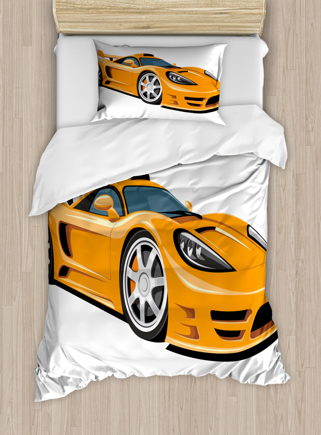 Cars Duvet Cover Set, Orange Sports Car Fast Racing Cars Duvet Cover Set, Orange Sports Car Fast Racing
