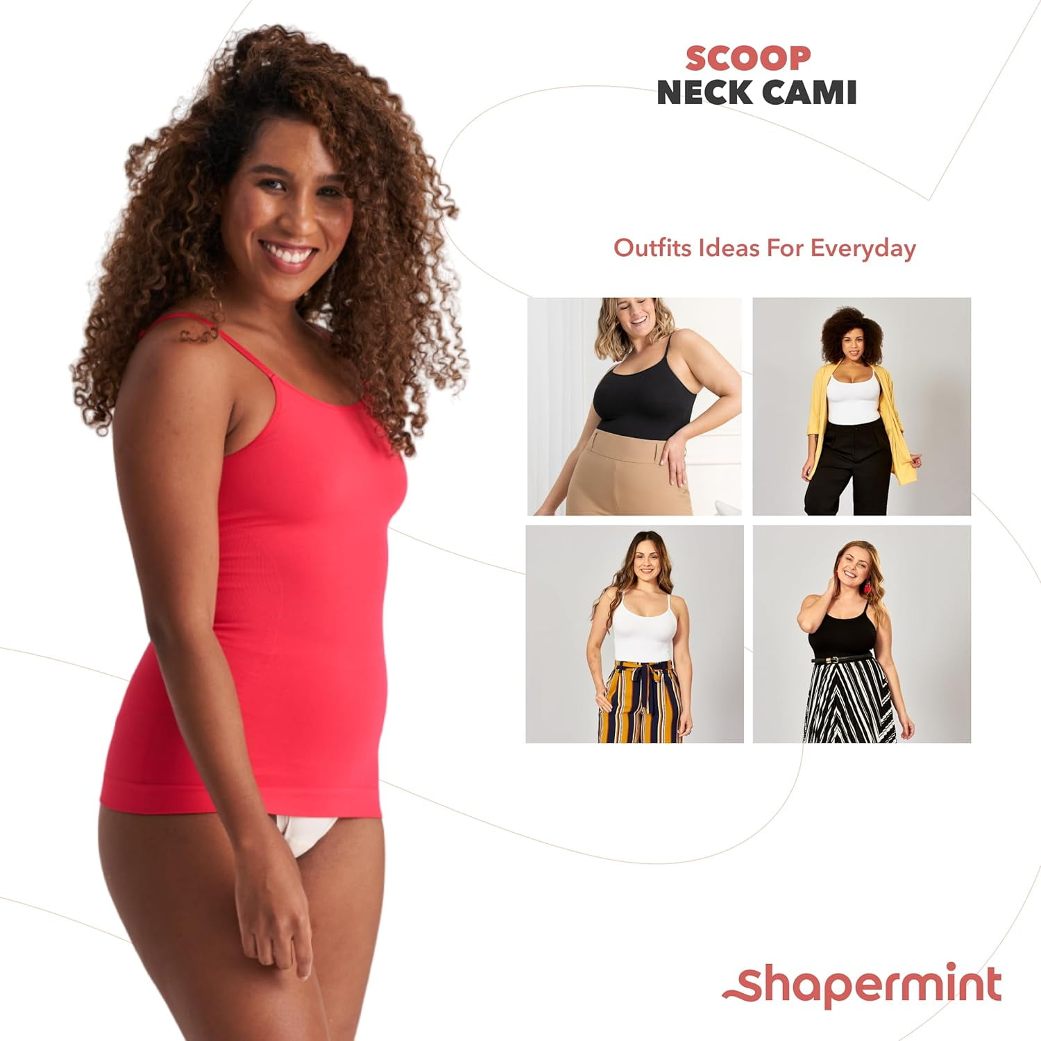 SHAPERMINT Scoop Neck Compression Cami - Tummy and Waist Control Body Shapewear  Camisole
