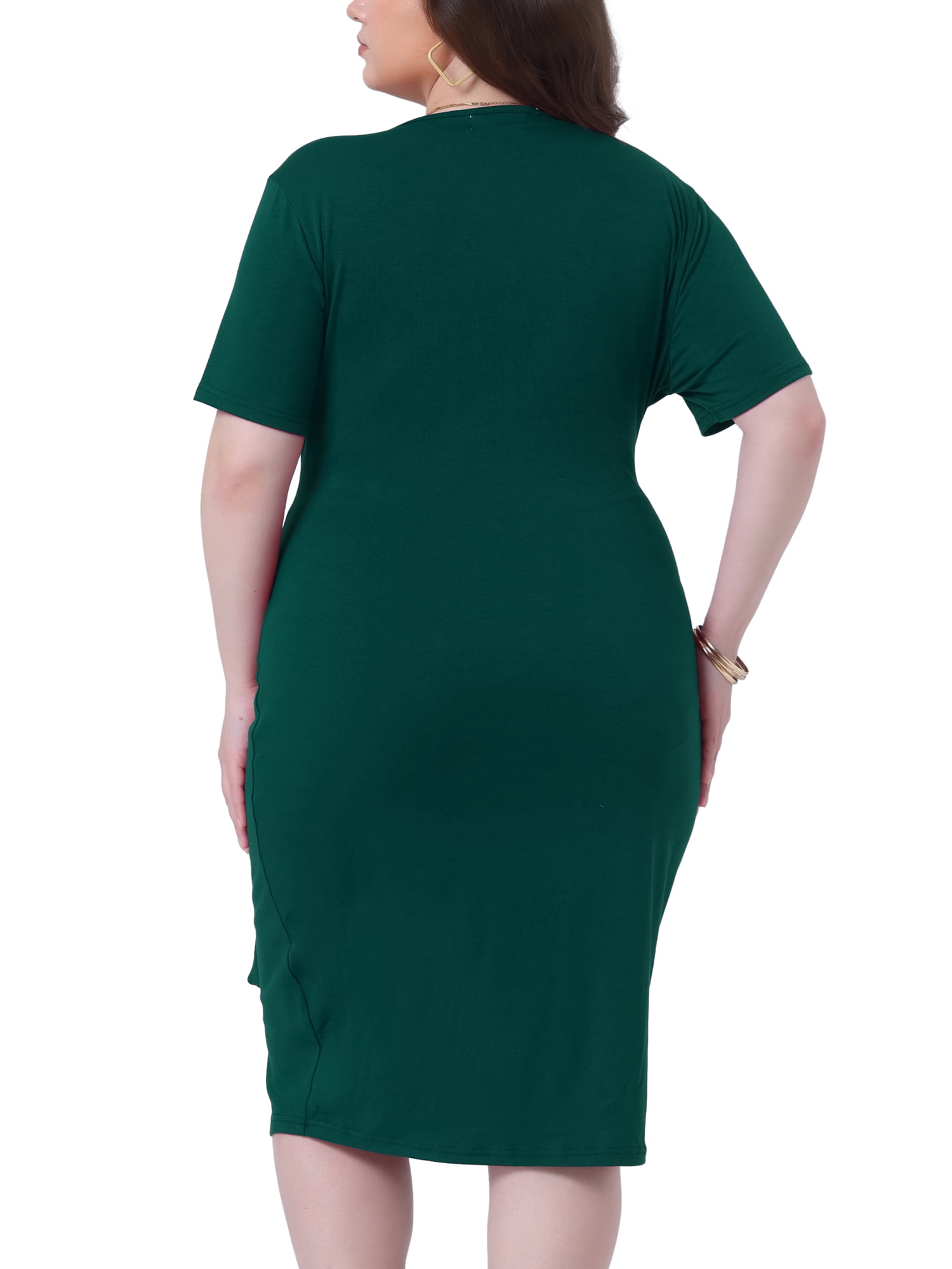 DARING DIVA Plus Size V Neck Ruched Wrap Belt Dress 3X Dark Green
