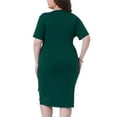 thumbnail image 4 of DARING DIVA Plus Size V Neck Ruched Wrap Belt Dress 1X Dark Green, 4 of 6