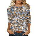 thumbnail image 2 of Fartey 3/4 Sleeve Tops for Women Plus Size Summer Crew Neck Shirts Slim Fit Tunic Top Casual Loose Three Quarter Length Blouse Fashion Print Blouses on Clearance Brown S-5XL, 2 of 5