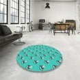 thumbnail image 3 of Ahgly Company Indoor Round Patterned Bright Cyan Blue Area Rugs, 3' Round, 3 of 6
