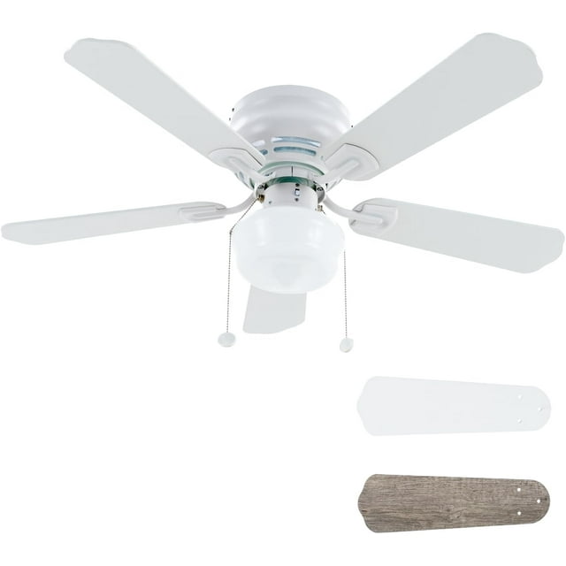Ventilador de Techo Empotrado de 42" Ventilador de Techo Tradicional Blanco Mate con Cadena de Luz y Tracción - Diseño de Perfil Bajo - Uso en Interiores