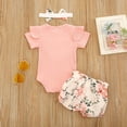 thumbnail image 2 of Newborn Baby Girls 3PCS Summer Outfits Pink Romper Tops Shorts Pants Headbabd, 2 of 9