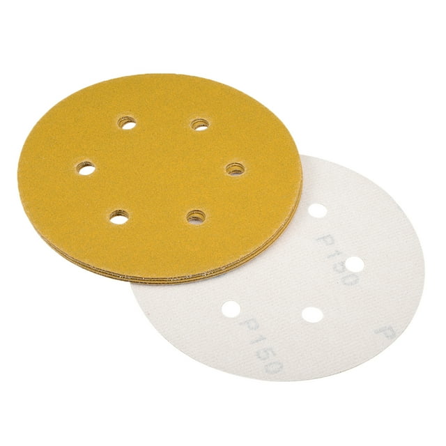 Discos de Lijado de 6 pulgadas, 150-Granos, 6-Agujeros, Papel de Lija con Gancho y Lazo para Lijadora Orbital Aleatoria 5pcs