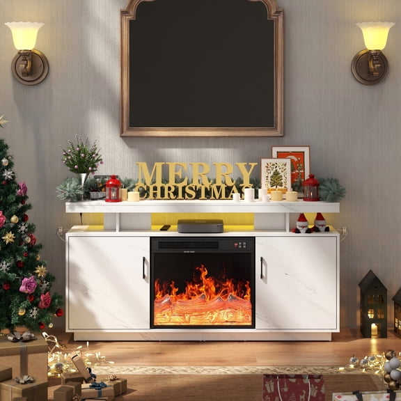 Manxile Modern TV Stand with 22.5 inch Fireplace Up to 70" TVs, LED Light Entertainment Center and Storage