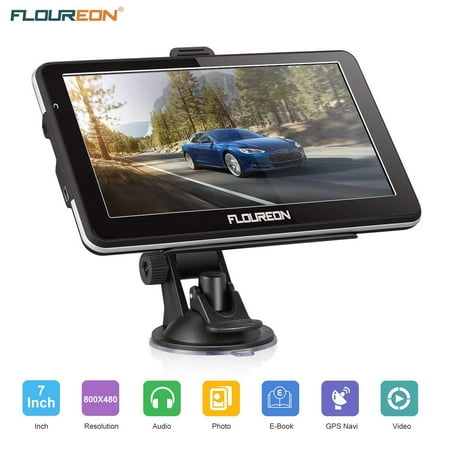 FLOUREON GPS Navigator 7.0 inch GPS Navigation System with Lifetime US/Canada/Mexico Maps Spoken Turn-By-Turn Directions Direct Access Driver Alerts For Car Vehicle Truck Taxi